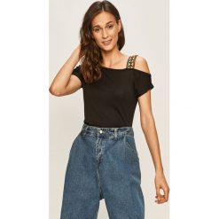 Answear - T-shirt. Czarne bluzki damskie ANSWEAR, s, bez wzorów, z bawełny, casualowe, z okrągłym kołnierzem, z krótkim rękawem. Za 59,90 zł.