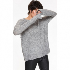 SWETER DAMSKI Z PERŁAMI, LUŹNY. Szare bez kategorii Top Secret, na zimę. Za 99,99 zł.