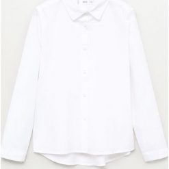 Mango Kids - Koszula dziecięca Gemi 110-164 cm. Białe bluzki dziewczęce Mango Kids, bez wzorów, z elastanu, bez kołnierzyka, z długim rękawem, długie, bez kaptura. Za 59,99 zł.