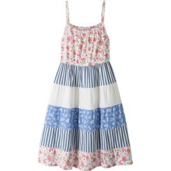 Sukienka letnia bonprix biel wełny - niebieski z nadrukiem. Białe sukienki dziewczęce bonprix, na lato, z nadrukiem, z wełny, bez rękawów. Za 54,99 zł.
