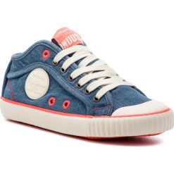 Trampki PEPE JEANS - Industry Neon PLS30846 Denim 000. Niebieskie półbuty damskie Pepe Jeans, bez wzorów, z jeansu, bez obcasa, na płaskiej podeszwie, bez zapięcia. W wyprzedaży za 189,00 zł.