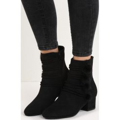 Czarne Botki Pompom. Czarne botki damskie lity Born2be, na niskim obcasie, na zamek. Za 89,99 zł.