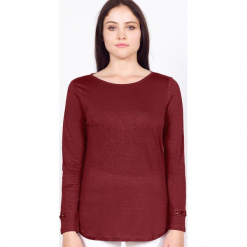 Koszulka "Rosie" w kolorze ciemnoczerwonym. Czerwone t-shirty damskie marki Ateliers de la Maille, z aplikacjami, z okrągłym kołnierzem. W wyprzedaży za 136,95 zł.