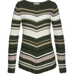 Swetry klasyczne damskie: Sweter asymetryczny bonprix nocny oliwkowy – kolorowy