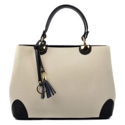 Torebki klasyczne damskie: Skórzana torebka w kolorze beżowym – (S)36 x (W)23,5 x (G)12 cm