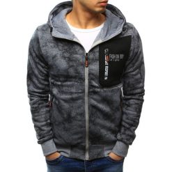 Bluzy męskie: Bluza męska rozpinana szara z kapturem (bx3441)