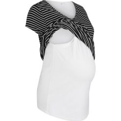 Shirt ciążowy i do karmienia bonprix biało-czarny w paski. Białe koszulki damskie bonprix, w paski, z materiału, bez kołnierzyka, bez rękawów. Za 89,99 zł.