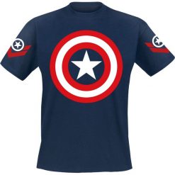 Captain America Shield Logo T-Shirt granatowy. Niebieskie koszulki męskie Captain America, l, z nadrukiem, z okrągłym kołnierzem. Za 99,90 zł.