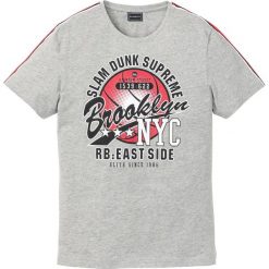 T-shirt Slim Fit bonprix jasnoszary melanż z nadrukiem. Szare koszulki męskie bonprix, m, w paski, bez kołnierzyka, bez rękawów. Za 44,99 zł.