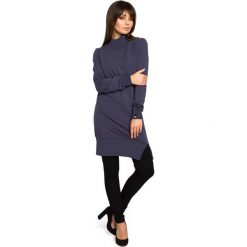 Niebieska Bluzo-Tunika z Golfem. Niebieskie tuniki damskie Molly.pl, na co dzień, s, bez wzorów, z bawełny, eleganckie, z golfem, z długim rękawem. Za 139,90 zł.