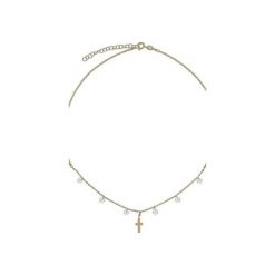 Srebrny pozłacany naszyjnik choker z krzyżykiem i cyrkoniami. Żółte naszyjniki damskie Atdiament, z cyrkonią, srebrne. Za 109,00 zł.