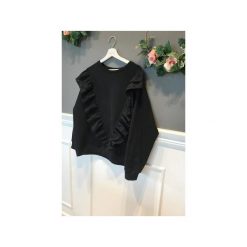 Bluza czarna z falbanką Angel. Czarne bluzy damskie Elevenstory, bez wzorów, z bawełny, bez rękawów, bez kaptura. Za 189,00 zł.
