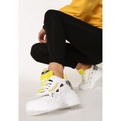 Biało-Żółte Sneakersy Zaynab. Białe koturny damskie Born2be, bez obcasa, na koturnie, na sznurówki. Za 119,99 zł.