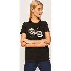 Karl Lagerfeld - T-shirt. Czarne bluzki damskie KARL LAGERFELD, s, z nadrukiem, z bawełny, z okrągłym kołnierzem. Za 399,90 zł.