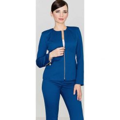 Niebieski Elegancki Żakiet z Wytłaczanym Wzorem z Suwakami. Niebieskie marynarki damskie Molly.pl, s, bez wzorów, z tkaniny. Za 142,90 zł.