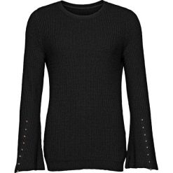 Sweter dzianinowy z rozkloszowanymi rękawami bonprix czarny. Czarne swetry damskie marki bonprix, bez wzorów, z dzianiny, bez rękawów, bez kaptura. Za 99,99 zł.