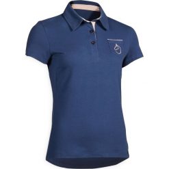 Koszulka jeździecka polo 140 damska. Różowe koszulki damskie FOUGANZA, bez wzorów, z elastanu, bez rękawów. Za 59,99 zł.