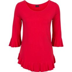Shirt z falbaną bonprix czerwony. Czerwone koszulki damskie bonprix, bez wzorów, z falbankami, bez rękawów. Za 54,99 zł.
