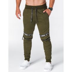 SPODNIE MĘSKIE DRESOWE P637 - KHAKI. Brązowe spodnie męskie Ombre Clothing, m, z aplikacjami, z bawełny. Za 49,00 zł.