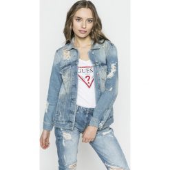 Guess Jeans - Kurtka Ellie. Niebieskie kurtki damskie Guess Jeans, s, z aplikacjami, z bawełny, krótkie, bez kaptura. W wyprzedaży za 569,90 zł.