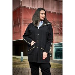 Kardigan i spodnie w zestawie dla puszystych OVERSIZE PLUS SIZE WIOSNA. Czarne spodnie damskie Moda Size Plus Iwanek, na wiosnę, s, bez wzorów, z elastanu, eleganckie, bez rękawów, z kapturem. Za 329,90 zł.