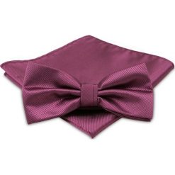 Fioletowa Gładka Mucha Męska - ALTIES - Jednokolorowa z Taką Samą Poszetką MUALTS0373. Fioletowe muszki męskie Alties, na imprezę, w paski, eleganckie. Za 39,00 zł.