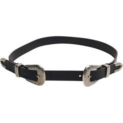 Kowbojski pasek z podwójną sprzączką. Czarne paski damskie marki Pull&Bear, w paski. Za 39,90 zł.