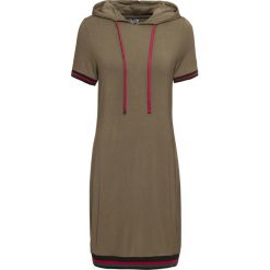 Sukienka shirtowa z kapturem bonprix zielony khaki - brzoskwiniowy. Zielone sukienki damskie bonprix, bez wzorów, z kapturem, bez rękawów. Za 79,99 zł.