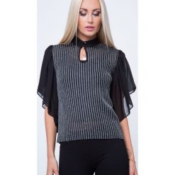 Bluzka ze srebrną nitką czarna MP16136. Czarne bluzki na imprezę marki Fasardi, l. Za 49,00 zł.