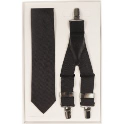 Czarny zestaw - szelki do spodni i krawat Z10. Czarne krawaty męskie eleganckie. Za 99,00 zł.