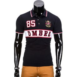KOSZULKA MĘSKA POLO Z NADRUKIEM S850 - CZARNA. Czarne koszulki męskie Ombre Clothing, s, z nadrukiem, z bawełny, bez rękawów. Za 24,99 zł.