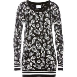 Sweter bonprix czarno-biały z nadrukiem. Czarne swetry damskie bonprix, z nadrukiem, bez rękawów, bez kaptura. Za 129,99 zł.
