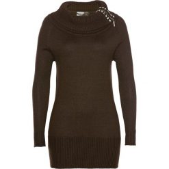 Długi sweter bonprix ciemnobrązowy. Pomarańczowe swetry damskie bonprix, bez wzorów, z długim rękawem, długie, bez kaptura. Za 109,99 zł.