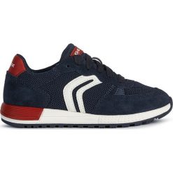 Geox - Buty. Niebieskie trampki chłopięce Geox, bez wzorów, ze skóry, sportowe, z okrągłym noskiem, na sznurówki. Za 309,90 zł.