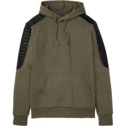 Bluza biker z wstawkami ze sztucznej skóry SLIM FIT bonprix ciemnooliwkowy. Zielone bluzy męskie bonprix, s, ze skóry, z kapturem. Za 109,99 zł.