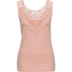 Top z koronką bonprix stary jasnoróżowy. Różowe bluzki damskie bonprix, w koronkowe wzory, z koronki, retro, bez kołnierzyka, bez rękawów. Za 44,99 zł.
