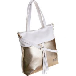 Torebka damska shopper bag Badura D024BI biało złota - biały || złoty. Żółte torby damskie na zakupy Badura, w paski, ze skóry ekologicznej, eleganckie, bez dodatków. Za 249,99 zł.