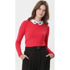 Czerwony Sweter Ryann. Czerwone swetry damskie Born2be, na zimę, s, z aplikacjami, eleganckie, z długim rękawem, długie, bez kaptura. Za 79,99 zł.
