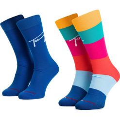 Zestaw 2 par wysokich skarpet unisex TOMMY HILFIGER - 391003001 Mixed Colors 584. Niebieskie skarpetki damskie TOMMY HILFIGER, bez wzorów, z elastanu. Za 49,99 zł.