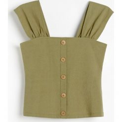 Bluzka z szerokimi ramiączkami - Khaki. Brązowe bluzki damskie Reserved, xs, bez wzorów, bez kołnierzyka, bez rękawów. Za 49,99 zł.
