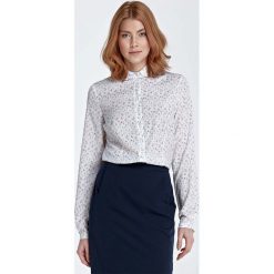 Bluzka Koszulowa z Okrągłym Kołnierzykiem - Łączka. Białe podkoszulki damskie marki Molly.pl, xl, bez wzorów, z jeansu, z okrągłym kołnierzem, z długim rękawem. Za 118,90 zł.