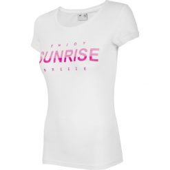 T-shirt damski TSD015 - biały. Białe t-shirty damskie 4f, bez wzorów, bez kołnierzyka. Za 44,99 zł.