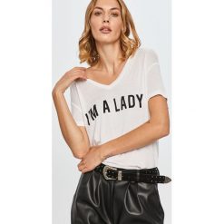 Answear Lab - T-shirt. Białe bluzki damskie Answear Lab, s, z nadrukiem, z bawełny, casualowe, bez kołnierzyka, z krótkim rękawem. Za 49,90 zł.