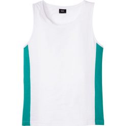 Tank top z kontrastowymi paskami bonprix biało-szmaragdowy. Białe koszulki męskie bonprix, s, w paski, z kontrastowym kołnierzykiem, bez rękawów. Za 29,99 zł.