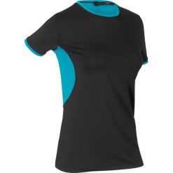 Shirt sportowy z siatkowymi wstawkami, krótki rękaw bonprix czarno-ciemnoturkusowy. Czarne bluzki sportowe damskie bonprix, bez wzorów, bez kołnierzyka, z krótkim rękawem, krótkie, bez kaptura. Za 32,99 zł.