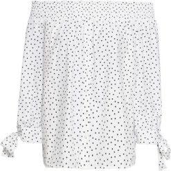 Bluzka "carmen" bonprix biało-czarny w kropki. Białe koszulki damskie bonprix, bez wzorów, bez kołnierzyka, bez rękawów. Za 89,99 zł.