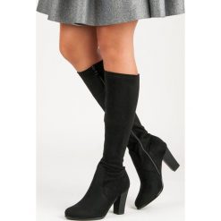 Buty zimowe damskie: Zamszowe kozaki na słupku LUNA