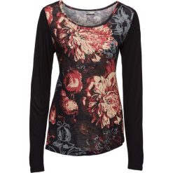 Shirt z długim rękawem bonprix czarno-szaro-czerwony z nadrukiem. Czarne koszulki damskie marki bonprix, z nadrukiem, z okrągłym kołnierzem, z długim rękawem. Za 69,99 zł.