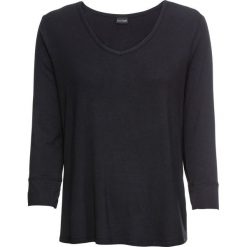Shirt z dekoltem w serek, rękawy 3/4 bonprix czarny. Czarne koszulki damskie bonprix, bez wzorów, z dekoltem w serek, bez rękawów. Za 32,99 zł.