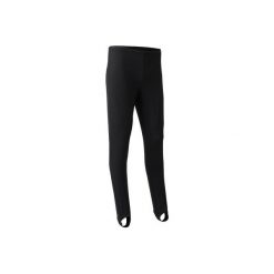 Spodnie z zapiętkami do męskiej gimnastyki sportowej. Czarne spodnie męskie DOMYOS, s, bez wzorów, z elastanu, sportowe. Za 49,99 zł.